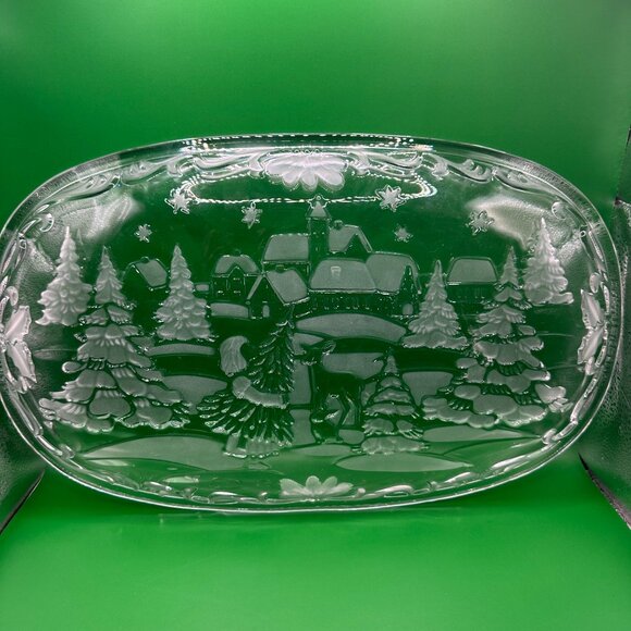 Mikasa Frosted COOKIE TRAY Serving Plate 15" X 9" Deer Christmas Trees Forest - Picture 3 of 5